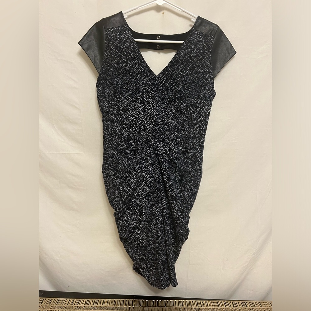 Guess Ruched Mini Dress with Faux Leather Accents Size 6